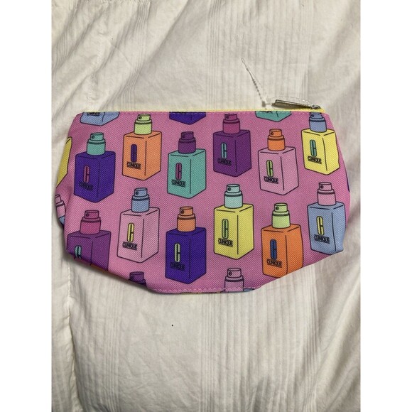 Clinique Makeup Cosmetic Vanity Bag Pouch Perfume Bottles Pink 9” X 6” - Picture 1 of 6